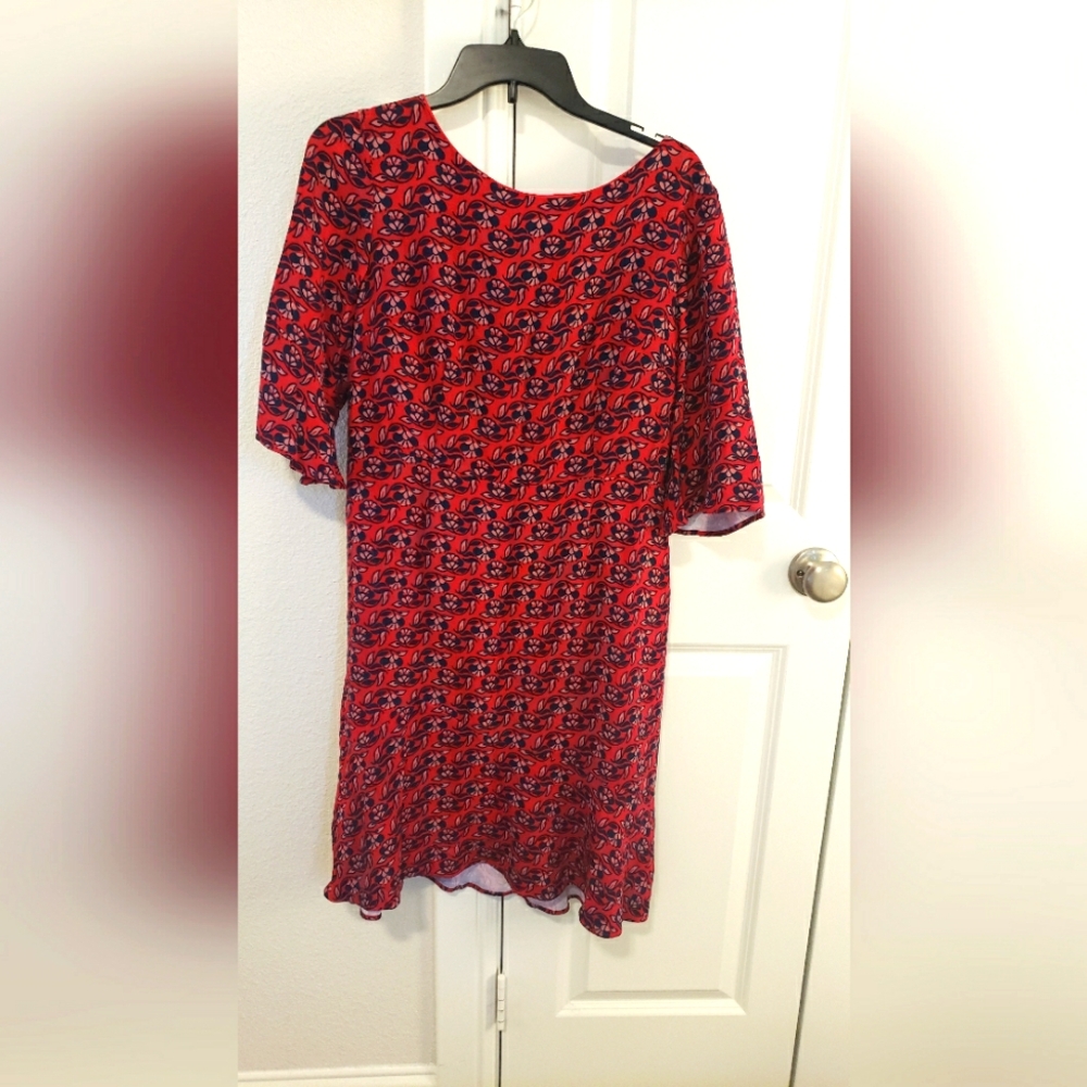 Boden Red and Navy Patterned Midi Dress